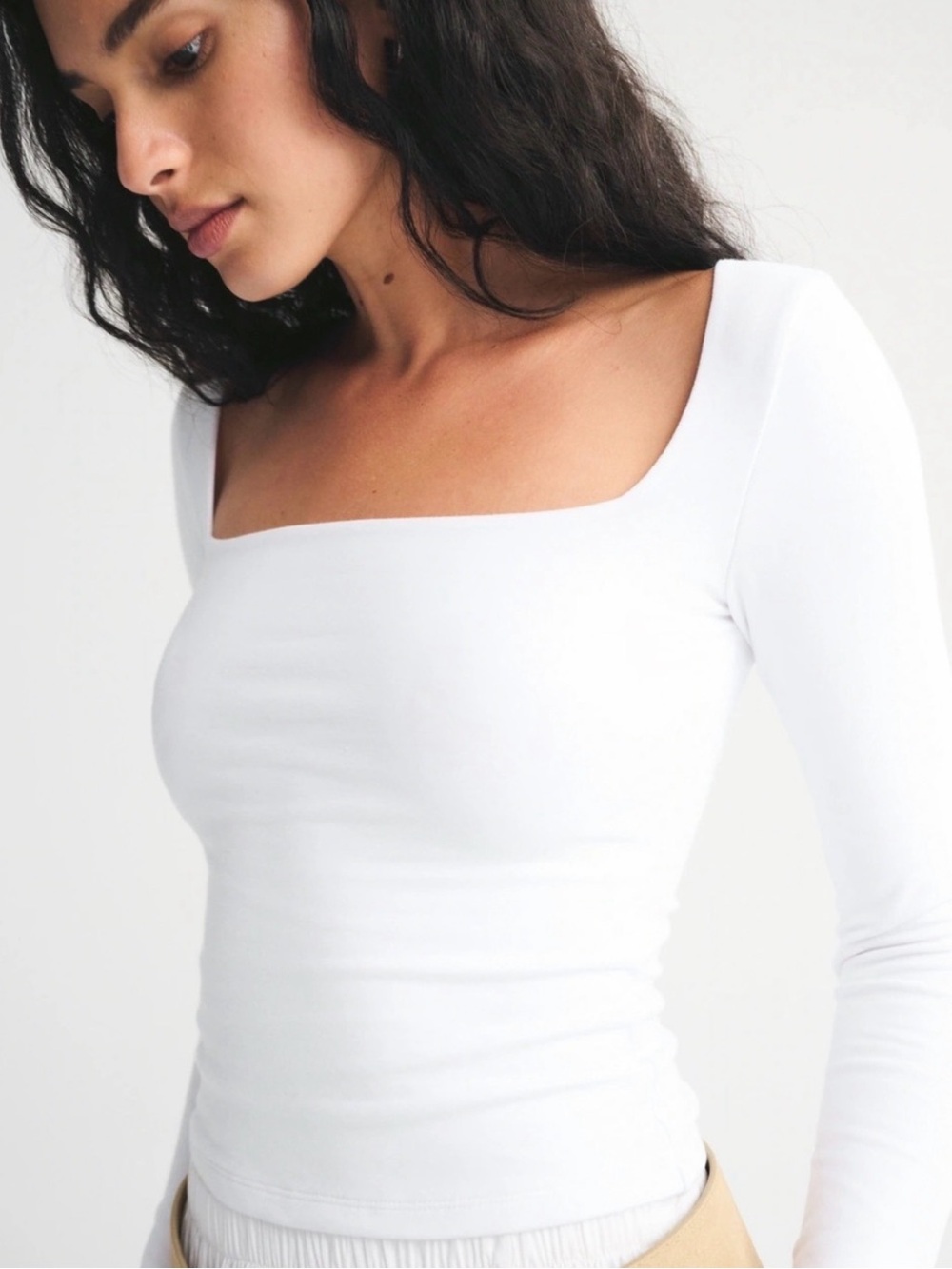 Abercrombie Women’s Medium White Ruched Square Neck Long Sleeve Top